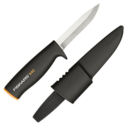 Fiskars Universalmesser, Inklusive Köcher zum sicheren Verstauen, Länge: 22,5 cm, Schwarz/Orange, K40, 1001622