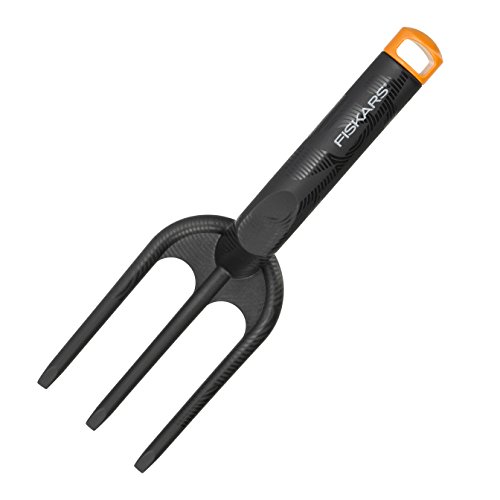 Fiskars Pflanzgabel mit 3 Zinken, Länge: 26 cm, Glasfaserverstärkter Kunststoff, Schwarz/Orange, Solid, 1000696