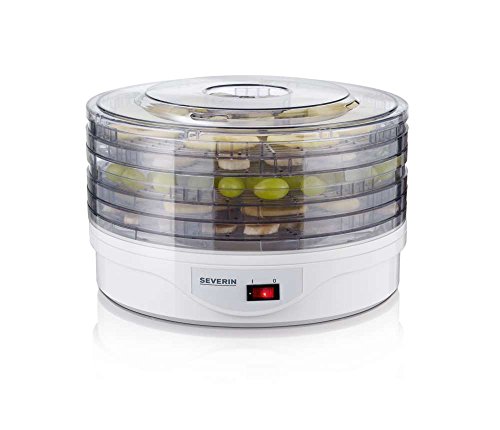 SEVERIN Dörrautomat, Dehydrator für selbstgemachtes Dörrobst, getrocknete Kräuter und mehr, 5 stapelbare, höhenverstellbare Dörreinsätze, 250 W, weiß, OD 2940