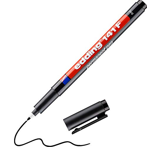 edding 141 F Permanenter Folienschreiber - schwarz - 1 Stift - Rundspitze 0,6 mm - Stift zum Schreiben auf Glas, Kunststoff, Folien und glatten Oberflächen - schnelltrocknend, wisch- und wasserfest