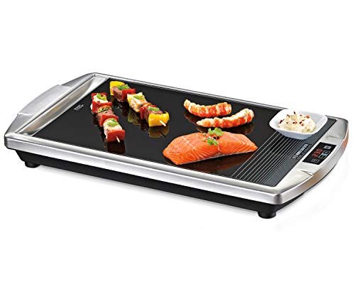 ROMMELSBACHER CERAN® Grill CG 2308/TC - Made in Germany, SCHOTT CERAN® Grillfläche, Temperatur von 80 - 280 °C einstellbar, LED-Display, Touch Control, Fettablaufrinne, Edelstahlgehäuse