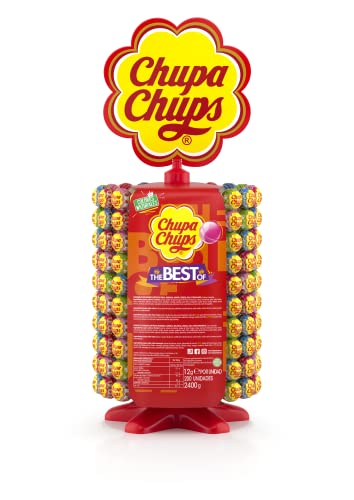 Chupa Chups Carrousel, Best of Lollipops Wheel - 200 Lollipops, 7 verschiedene fruchtige und cremige Geschmacksrichtungen, Süßigkeiten-Display für Partys, im Büro oder als Geschenk