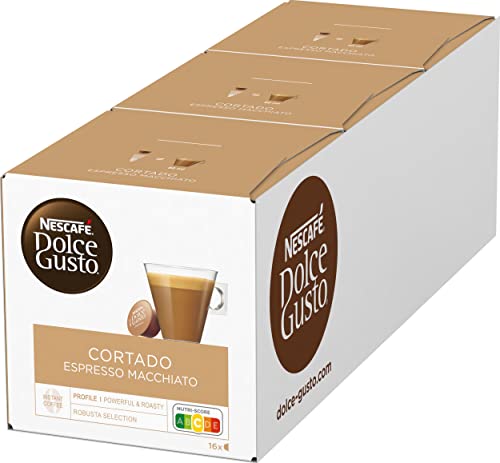 48er Pack (3 x 16 ) NESCAFÉ Dolce Gusto Cortado Espresso Macchiato I 48 Kaffeekapseln I Robusta und Arabica Bohnen I Spanischer Milchkaffee I Ein Hauch Cremigkeit I Aromaversiegelte Kapseln