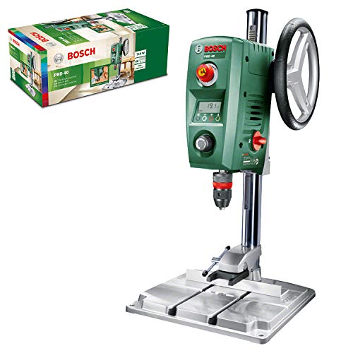 Bosch Home and Garden Tischbohrmaschine PBD 40 (710 W, Max. Bohr-Ø in Stahl/Holz: 13 mm/40 mm, Bohrhub 90mm, im Karton), Grün