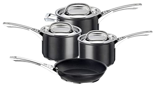 Circulon Infinite Topf und Pfannenset Induktion 4-teilig, Stieltopf 16/18/20cm, Bratpfanne 24cm - Antihaft - Edelstahlgriffe - Spülmaschinenfest - Hartanodisiertes Aluminium Kochgeschirr Set, Schwarz