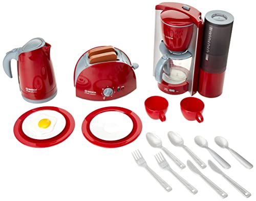 Theo Klein 9564 Bosch Frühstücksset | Küchen-Set bestehend aus Toaster, Kaffeemaschine, Wasserkocher und vielem mehr | Spielzeug für Kinder ab 3 Jahren