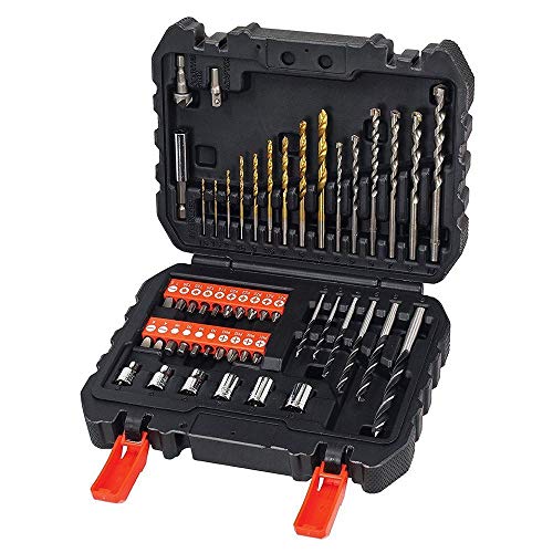 Black+Decker Bohrer & Schrauber Bitset A7188 (50-teilig, Titanium Metallbohrer 1,5-6mm, Steinbohrer 4-10mm & Holzbohrer 3-7mm, Schrauberbits, Stecknüsse, Magnet Bithalter, Senker), schwarz, 20 x 17