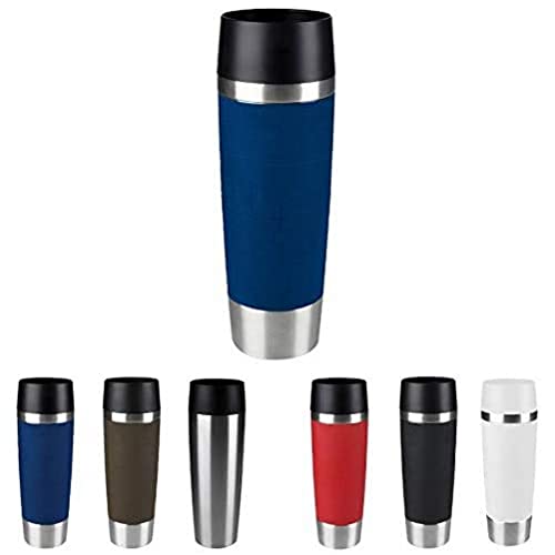 Emsa 513357 Travel Mug Classic Thermo-/Isolierbecher, Fassungsvermögen: 360 ml,hält 4h heiß/ 8h kalt,100 Prozent dicht,auslaufsicher,Quick-Press-Verschluss, 360°-Trinköffnung, blau, 1 Stück (1er Pack)