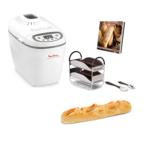 Moulinex OW6101 Home Bread Baguette Brotbackautomat | für bis zu 1,5 kg Brot | 16 Programme | hausgemachtes Brot | antihaftbeschichtete Brotform | inkl. Baguettebleche und Rezeptheft | Weiß