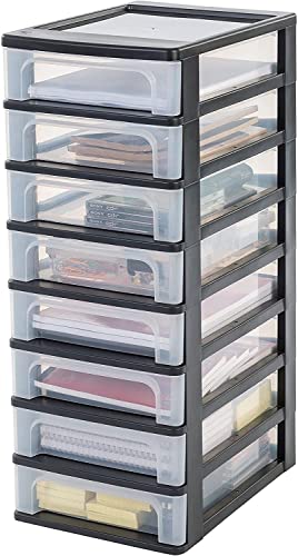 Iris Ohyama, Schubladenschrank, Schubladencontainer, 8 Schubladen mit 4 L, Format A4, durchsichtige Schubladen, Büro, Wohnzimmer - Organizer Chest OCH-2080 - Schwarz