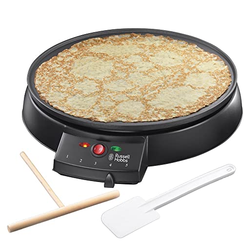 Russell Hobbs Crêpes Maker [Ø30cm, antihaftbeschichtete Platte, inkl. Teigverteiler & Wender] Fiesta Elektrogrill (für Crepes, Pancakes, Galettes & Burritos, Taccos, 1000W) Tischgrill 20920-56 [Energieklasse A+]