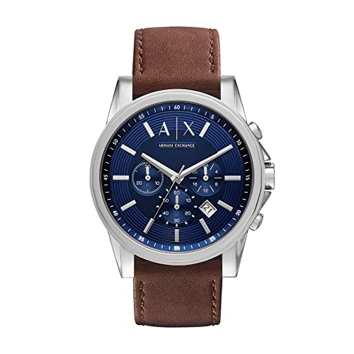 Armani Exchange Herren-Armbanduhr mit Chronograph, mit Leder, Stahl oder Silikonarmband