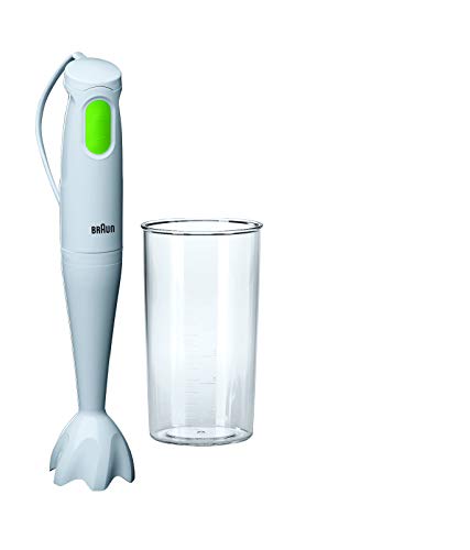 Braun Household Multiquick 1 MQ 100 Soup Stabmixer | Pürierstab mit 450 W Leistung | Kompakt und mit einer Hand zu bedienen | SplashControl Spritzschutz | Inkl. Mix- und Messbecher | Grau/Weiß