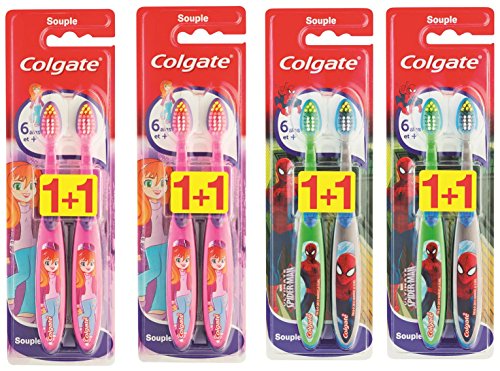 Colgate Smiles Zahnbürsten für Kinder ab 6 Jahren, zufällige Farbauswahl, 2 Stück pro Packung, 4 Packungen