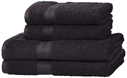 Amazon Basics Handtuch-Set, ausbleichsicher, 2 Badetücher und 2 Handtücher, Schwarz, 100% Baumwolle 500g/m²