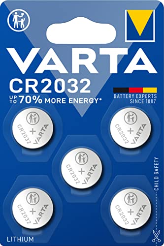 VARTA Batterien Knopfzellen CR2032, Lithium Coin, 3V, kindersichere Verpackung, für elektronische Kleingeräte - Autoschlüssel, Fernbedienungen, Waagen,(5 Stück) 1er Pack