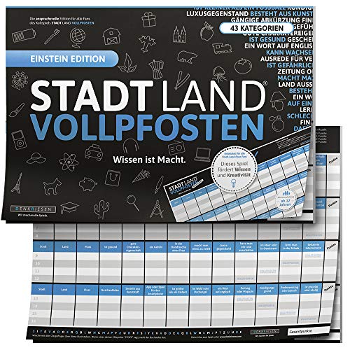 DENKRIESEN - Stadt Land VOLLPFOSTEN® - Wissen ist Macht Einstein Edition | Familienspiel | Partyspiel | Wichtelgeschenk