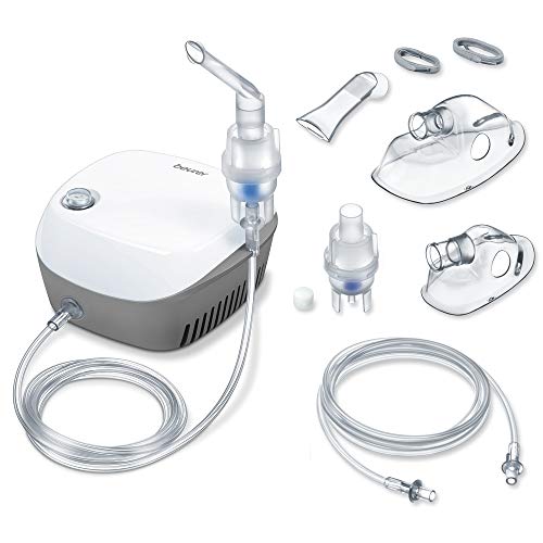 Beurer IH 18 Inhalator mit Kompressor-Drucklufttechnologie zur Behandlung der oberen und unteren Atemwege, für Erwachsene und Kinder geeignet, Weiß, 8-teiliges Set