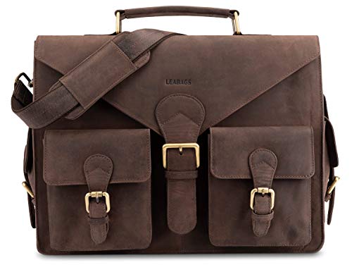 LEABAGS Dayton Leder-Umhängetasche I Messenger Bag aus echtem Büffel-Leder im Vintage Look I Laptoptasche bis 15 Zoll I Ledertasche I Bürotasche I Business Tasche I 39x30x10 cm