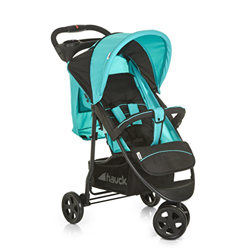 Hauck Dreirad Buggy Citi Neo 2 / Belastbar bis 25 kg / Einhändig Faltbar / Leicht - nur 7,5 kg / inkl. Getränke Halter / mit Liegeposition für Babys und Kinder ab Geburt / XL Korb / Schwarz Türkis