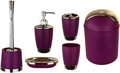 GMMH 6tlg BADSET Badezimmer ZUBEHÖR Set SEIFENSPENDER Halter WC BÜRSTE BADGARNITUR (lila)