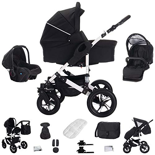 Bebebi Florida | 3 in 1 Kombi Kinderwagen Set | Hartgummireifen | Farbe: Floblack