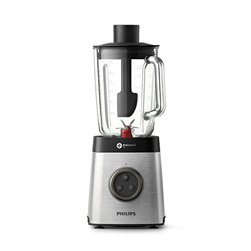 Philips HR3655/00 Standmixer (1400 Watt, ProBlend 6 3D Technologie, 2 Liter Glasbehälter, 2x Trinkbecher, Spülmaschinenfest) edelstahl