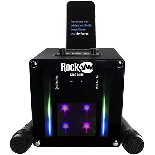 Rockjam Singcube 5-Watt Wiederaufladbare Bluetooth-Karaoke-Maschine mit zwei Mikrofonen, Sprachauswirkungen und LED-Leuchten