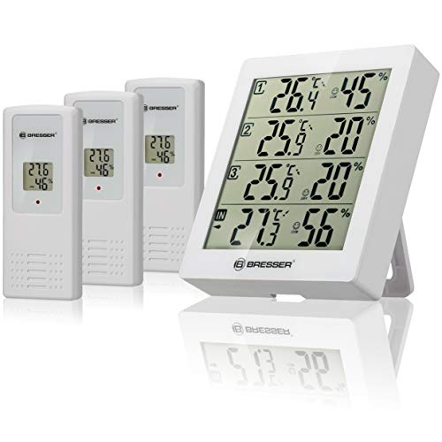 Bresser Temeo Hygro Quadro Thermohygrometer für 4 Messpunkte, weiß, 10.5 x 2.6 x 12 cm