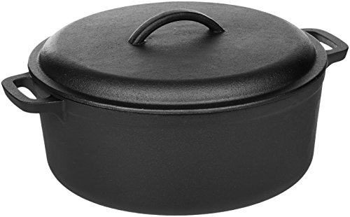 Amazon Basics - Schmortopf aus bereits eingebranntem Gusseisen, zwei Griffe, 6,62 l