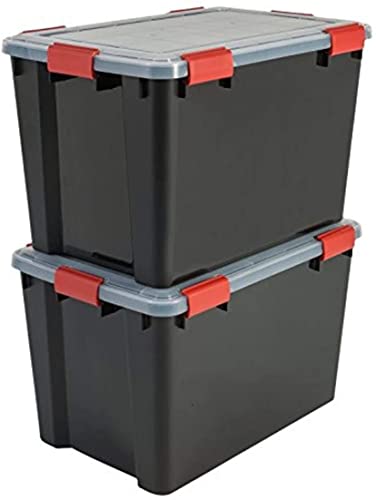 Iris Ohyama, 2er-Set luftdichte Aufbewahrungsboxen, 70 L, mit Clips, stapelbar, Garage, Keller, Dachboden - Air Tight Box AT-LD - Schwarz