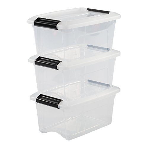 Iris Ohyama, Box, Aufbewahrungsorganizer aus Kunststoff, 3er-Set, 5L, Clips, Stapelbar, Büro, Garage, Schuppen, Waschraum - New Top Box NTB-5 - Transparent