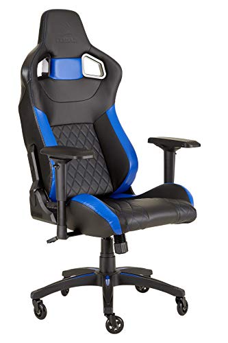 Corsair T1 Race - Kunstleder Gaming Rennsport Stuhl (Einfache Montage, Ergonomisch Schwenkbar, Verstellbare Sitzhöhe & 4D Armlehnen, Komfortable breite Sitzfläche mit hoher Rückenlehne) Blau