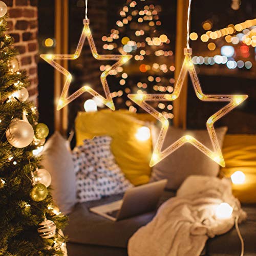 Fünfzackigen Stern hängen Fenster Licht Batteriebetrieben für Weihnachtsdekoration (warmes weißes Licht)