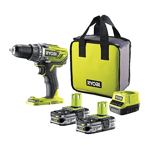 RYOBI 18 V ONE+ Akku-Bohrschrauber R18DD3-215S (2-Gang-Getriebe, max. Drehmoment 50 Nm, Drehmomentstufen 24, Bohrfutter 13 mm, inkl. 2 x 1,5Ah Akku & Ladegerät in Werkzeugtasche)