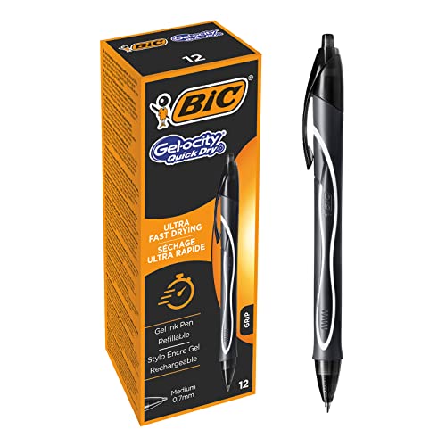 12er Pack BIC Gel-ocity Quick Dry Tintenroller, Gelstifte in Schwarz, Strichstärke Medium, Nachfüllbar