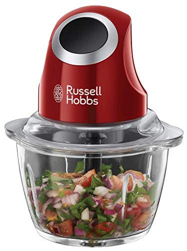 Russell Hobbs Zerkleinerer elektrisch Mini [Glasbehälter inkl. Aufbewahrungsdeckel] Desire Rot (500ml, Gemüsezerkleinerer, Mixer, Multi-& Universalzerkleinerer f. Gemüse, Obst & Fleisch) 24660-56