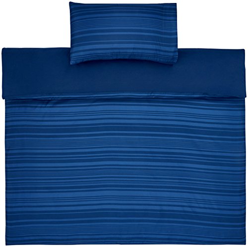 Amazon Basics - Bettwäsche-Set, Mikrofaser, 135 x 200 cm, Leicht Mikrofaser, Königsblau, gestreift