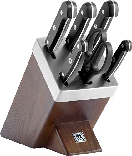 ZWILLING Selbstschärfender Messerblock, 7-tlg., Holzblock, Messer und Schere aus rostfreiem Spezialstahl/Kunststoff-Griff, Gourmet