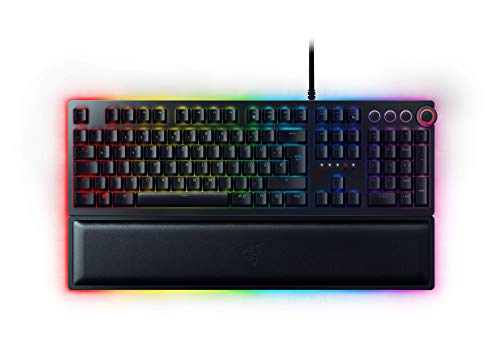 Razer Huntsman Elite (Purple Switch) - Gaming Tastatur mit opto-mechanischen Schaltern (Drehregler, beleuchteter Handballenablage, RGB Chroma) QWERTZ DE-Layout | Schwarz