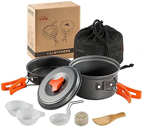 SKYSPER Camping Kochgeschirr Set Outdoor Kochgeschirr Tragbar Camping Geschirr Set Aluminium Campinggeschirr Kochtopf Set Geschirr Pfanne Picknickgeschirr für Rucksackreisen Wandern