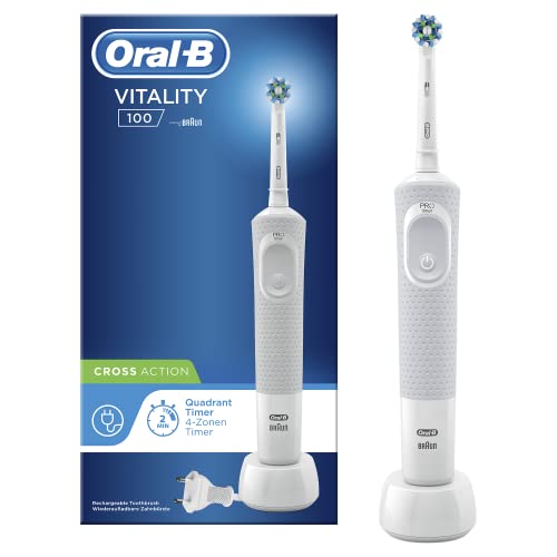 Oral-B Vitality 100 Elektrische Zahnbürste/Electric Toothbrush, 1 Putzprogamm, Timer, 1 CrossAction Aufsteckbürste, Geschenk Mann/Frau, weiß