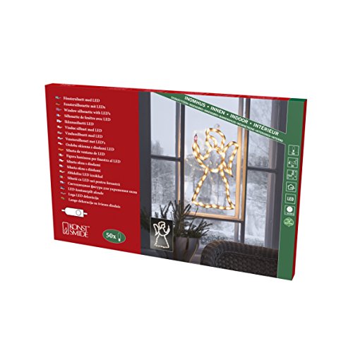 Konstsmide LED Fenstersilhouette, Engel, 50 warm weiße Dioden, 230V, Innen, weißes Kabel - 2173-010