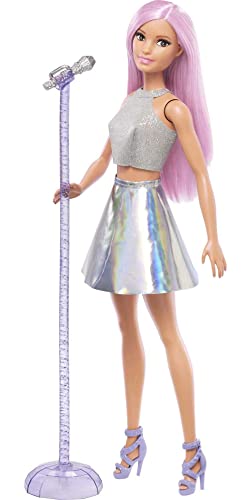 Barbie FXN98 - Sängerin-Puppe mit Mikrofon und pinkfarbenem Haar, Spielzeug ab 3 Jahren