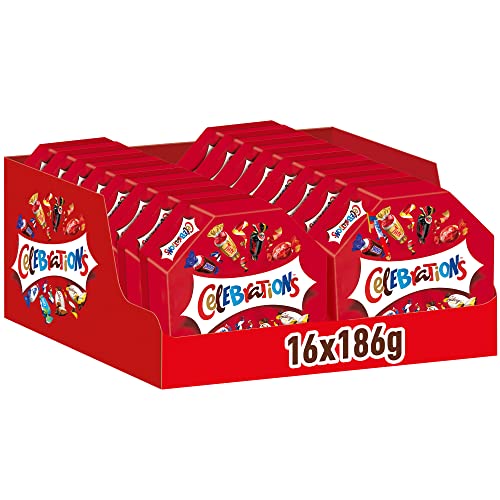 16 x 186g  Celebrations Geschenkbox | Schokolade Weihnachten | Mini-Schokoriegel Mix, Twix, Snickers und mehr | Geschenk | Schokolade |