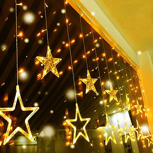 Quntis 138 LEDs 2m 12 Sterne Lichterkette Sternenvorhang Warmweiß, Erweiterbare Weihnachtsbeleuchtung Innen Fenster, IP44 Lichtervorhang Strombetrieb Außen, 8 Modi Weihnachtsdeko für Zimmer Balkon