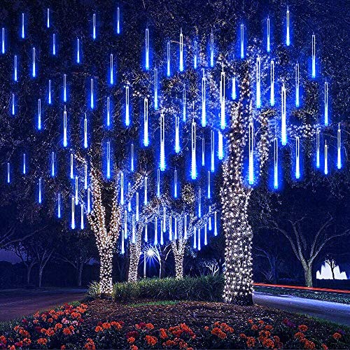 EEIEER 192 mini LED Eiszapfen Lichterkette sternschnuppe Licht für Außen balkon Garten Weihnachten Dekoration 8 StückTube 30 cm Blau [Energieklasse A+++]