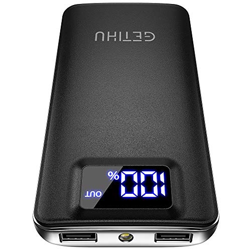 GETIHU Power Bank 10000mAh, 3A Ausgänge (USB C In&Out) Externe Handyakkus, Schlank und Schnellladung mit LED Display und Flashlight