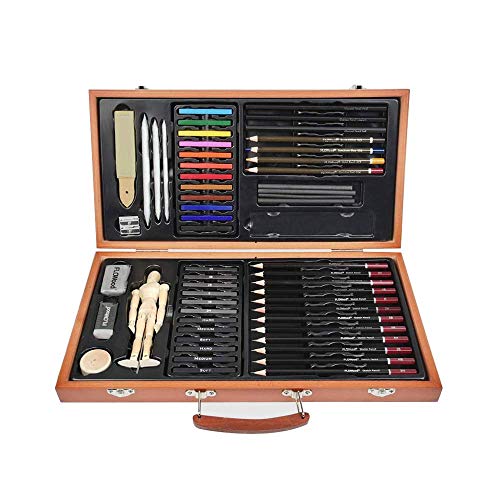 FLOWood 58 Stück Bleistift Zeichnen Set, Skizzierstifte Set und Zeichnen Professionelle Art Set mit Hochwertiger Malkoffer, Zeichnen für Anfänger, Künstler, Kinder (Art Set Box)