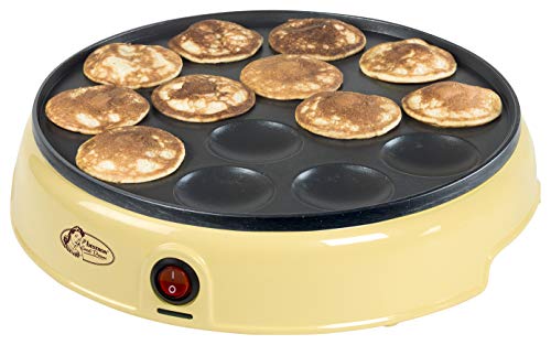 Bestron Poffertjes Maker im Retro Design, Mini Pfannkuchen Automat, mit Antihaftbeschichtung, Sweet Dreams, 800 W, Gelb